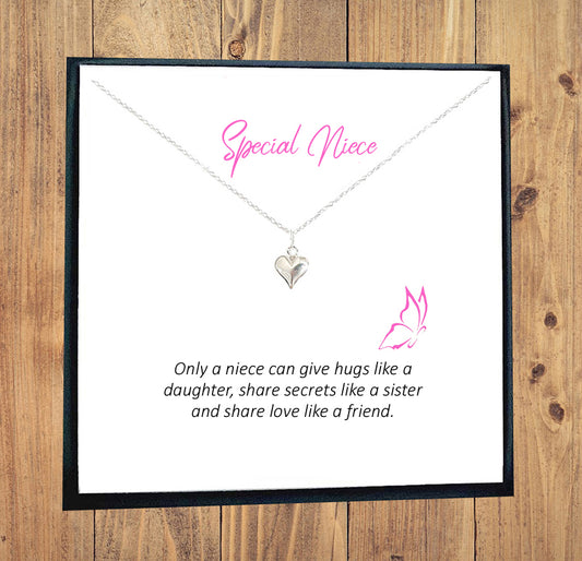 Niece Gift, Puffy Heart Necklace 925 Sterling Silver, Personalised Necklace, Message Jewellery