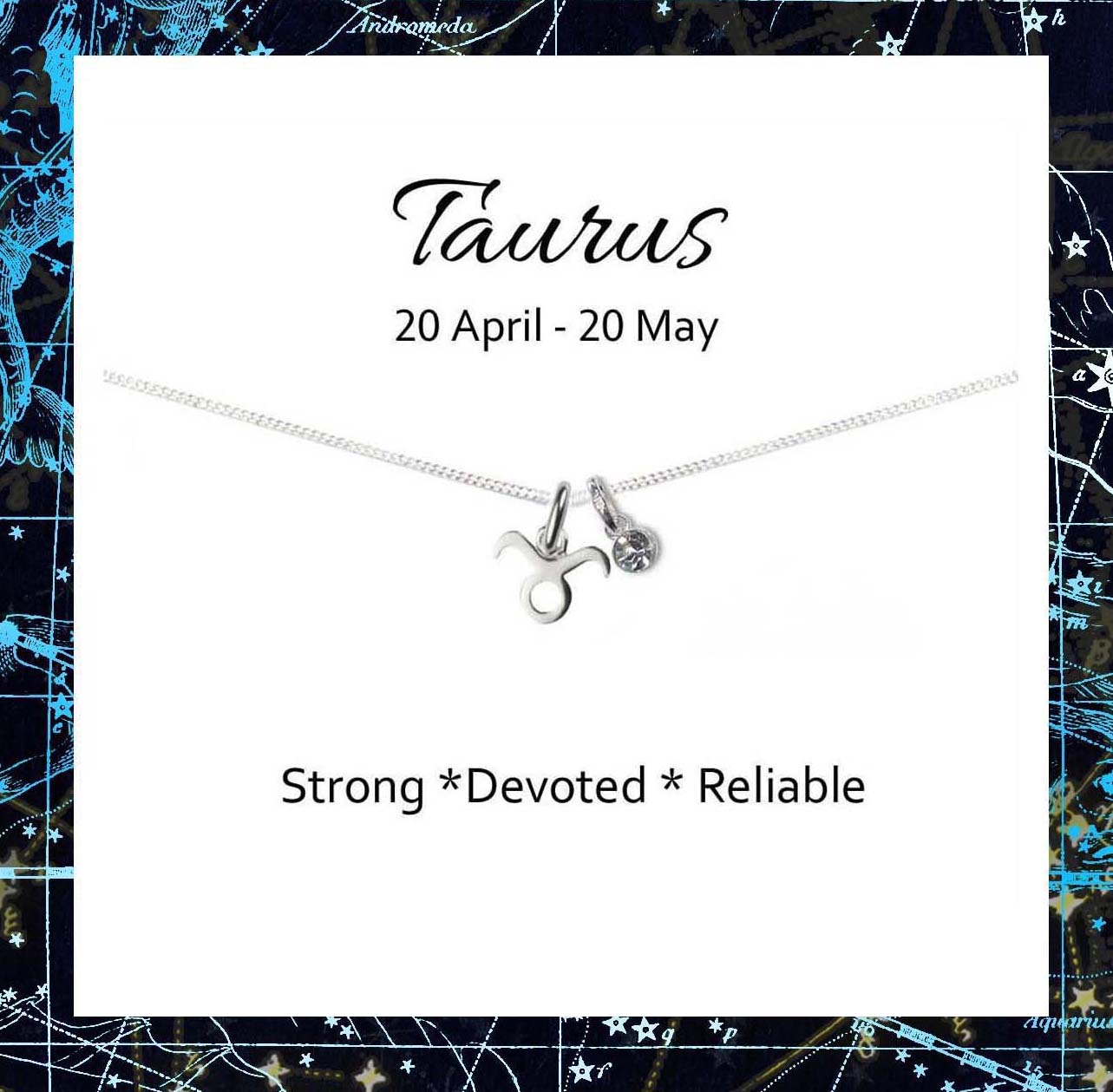 Taurus Zodiac Necklace with Birthstone in Sterling Silver 925, Personalised Jewellery Gift
