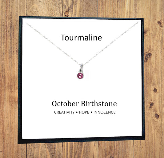 Tourmaline Birthstone Necklace 925 Sterling Silver, October Birthstone