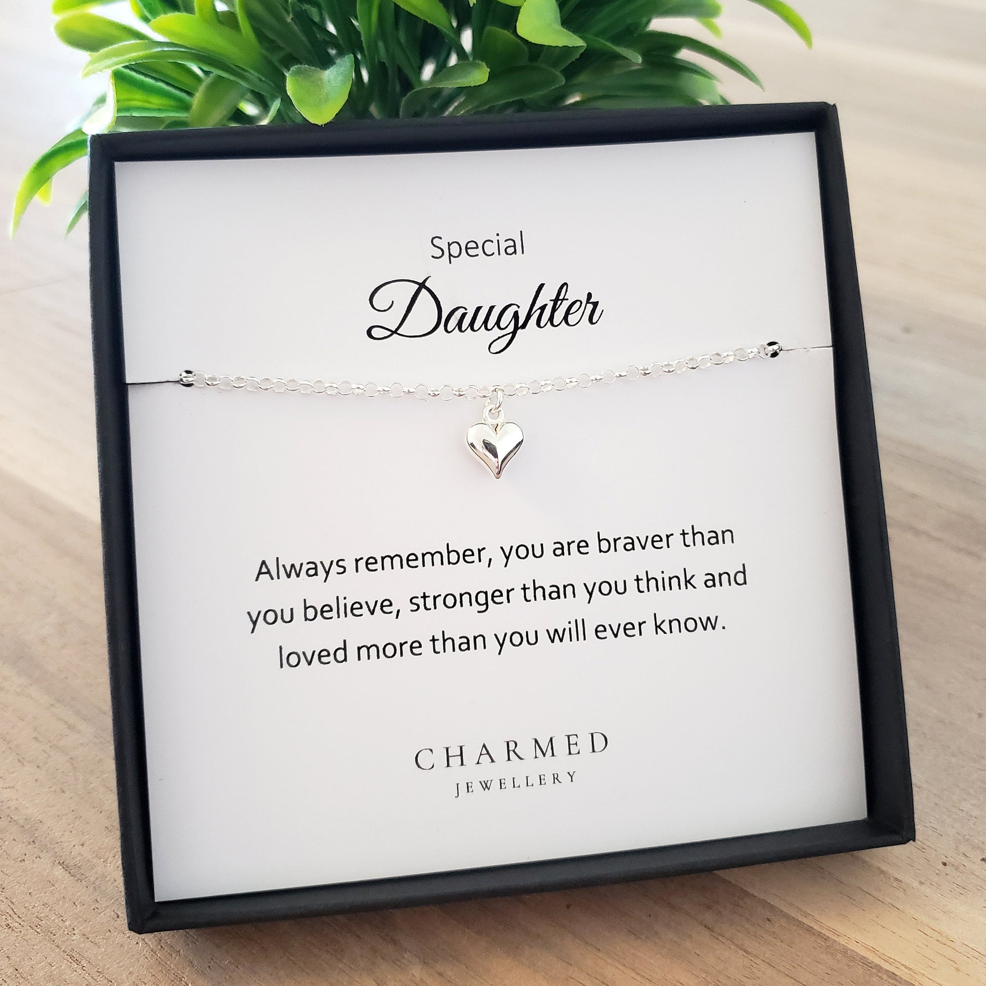 Daughter Gift, Puffy Heart Bracelet in Sterling Silver 925, Personalised Jewellery Gift