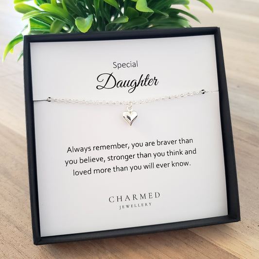 Daughter Gift, Puffy Heart Bracelet in Sterling Silver 925, Personalised Jewellery Gift