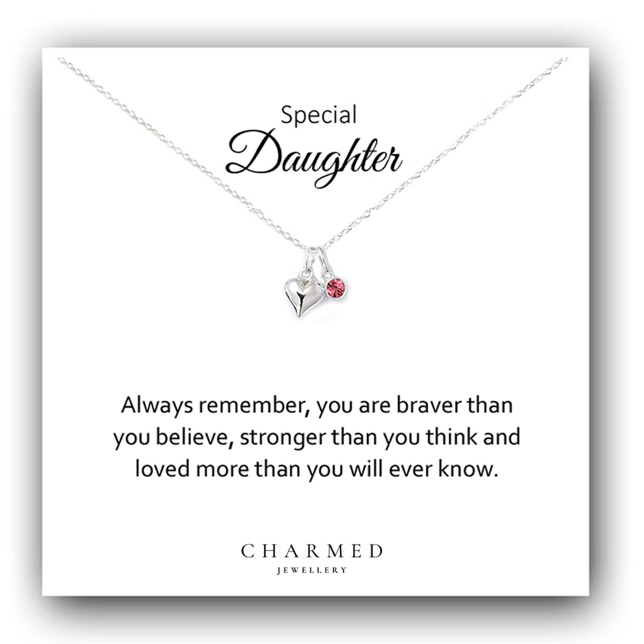 Daughter Heart Necklace with Birthstone | Sterling Silver 925 | Personalised Jewellery Gift