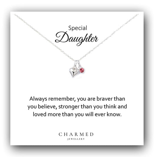 Daughter Heart Necklace with Birthstone | Sterling Silver 925 | Personalised Jewellery Gift