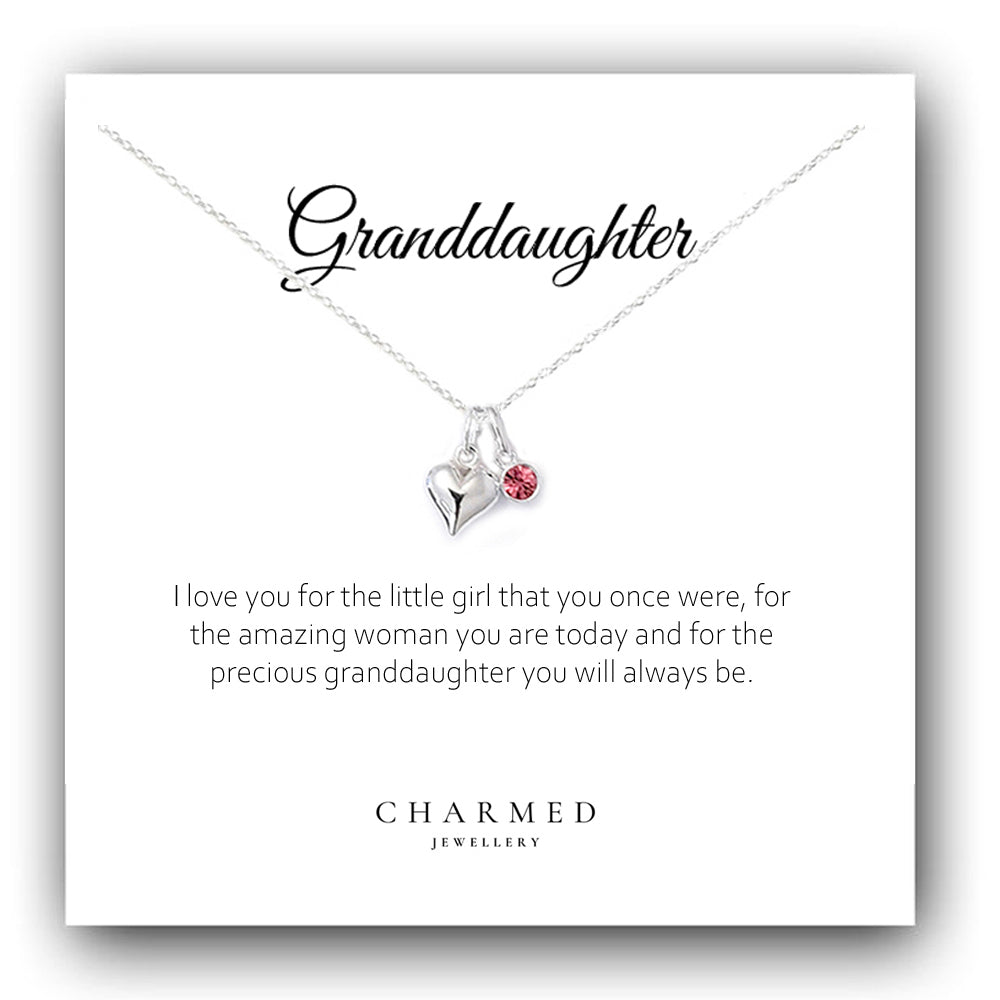 Granddaughter Heart Necklace with Birthstone | Sterling Silver 925 | Personalised Jewellery Gift