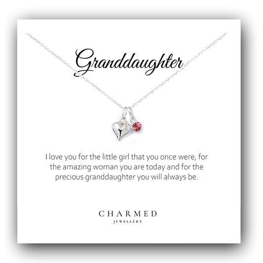 Granddaughter Heart Necklace with Birthstone | Sterling Silver 925 | Personalised Jewellery Gift