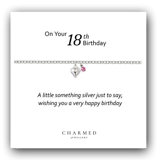 18th Birthday Puffy Heart Bracelet with Birthstone in Sterling Silver 925, Personalised Jewellery Gift