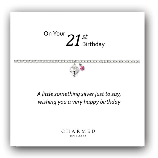 21st Birthday Puffy Heart Bracelet with Birthstone in Sterling Silver 925, Personalised Jewellery Gift