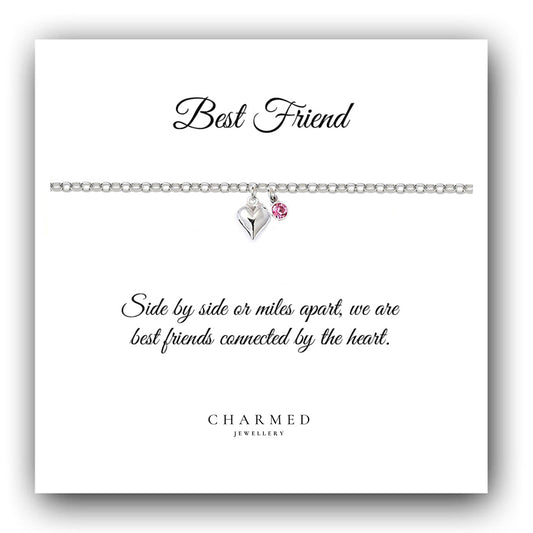Best Friend Puffy Heart Bracelet with Birthstone in Sterling Silver 925, Personalised Jewellery Gift