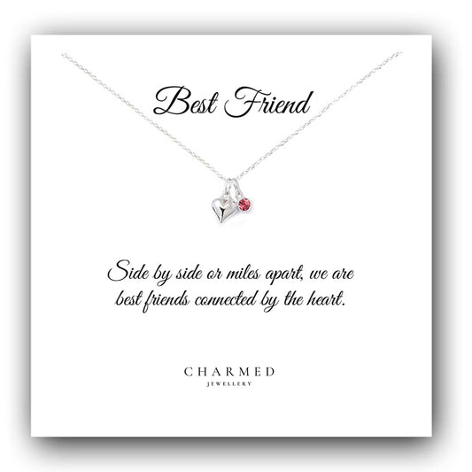 Best Friend Puffy Heart Necklace with Birthstone in Sterling Silver 925, Personalised Jewellery Gift