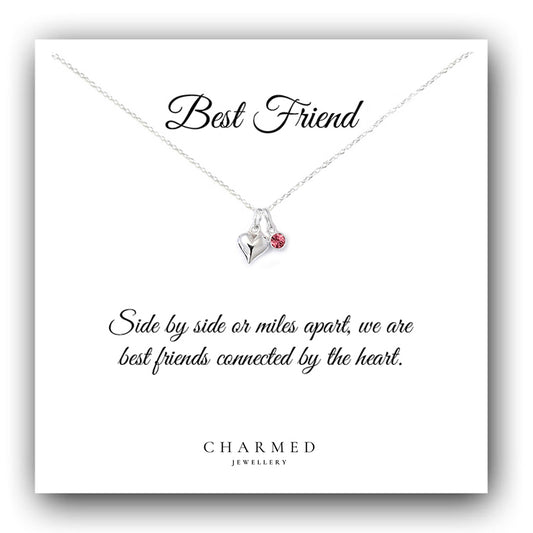 Best Friend Heart Necklace with Birthstone | Sterling Silver 925 | Personalised Jewellery Gift