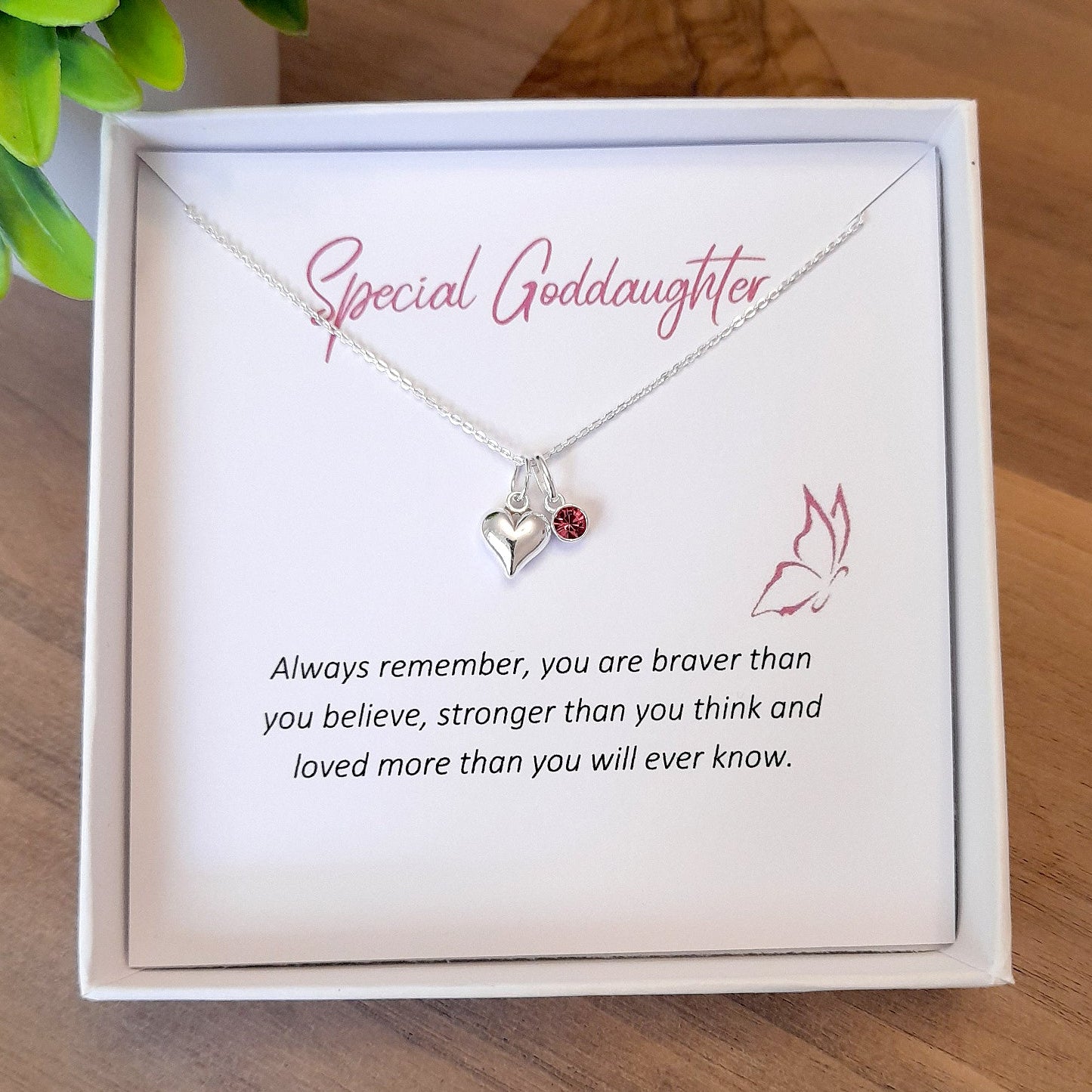 Goddaughter Heart Necklace with Birthstone | Sterling Silver 925 | Personalised Jewellery Gift
