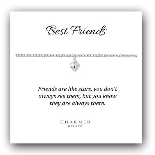 Best Friend Puffy Heart Bracelet in Sterling Silver 925, Personalised Jewellery Gift