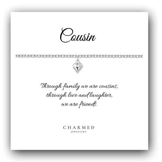 Cousin Puffy Heart Bracelet in Sterling Silver 925, Personalised Jewellery Gift