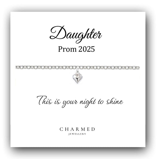 Daughter Prom Gift, Puffy Heart Bracelet in Sterling Silver 925, Personalised Jewellery Gift