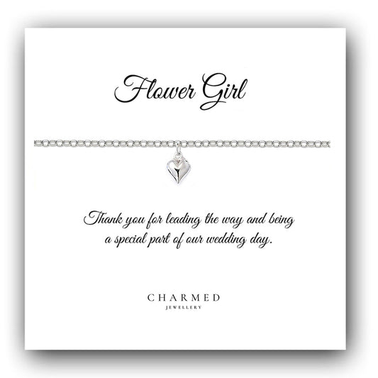 Flower Girl Gift Puffy Heart Bracelet in Sterling Silver 925, Personalised Gift