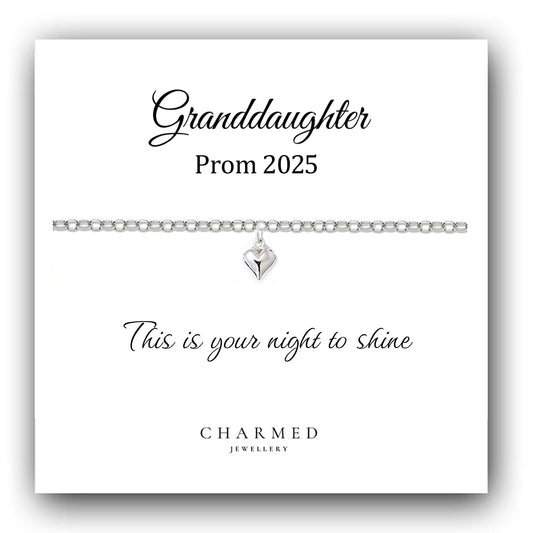 Granddaughter Prom Gift, Silver Puffy Heart Bracelet in Sterling Silver 925, Personalised Gift