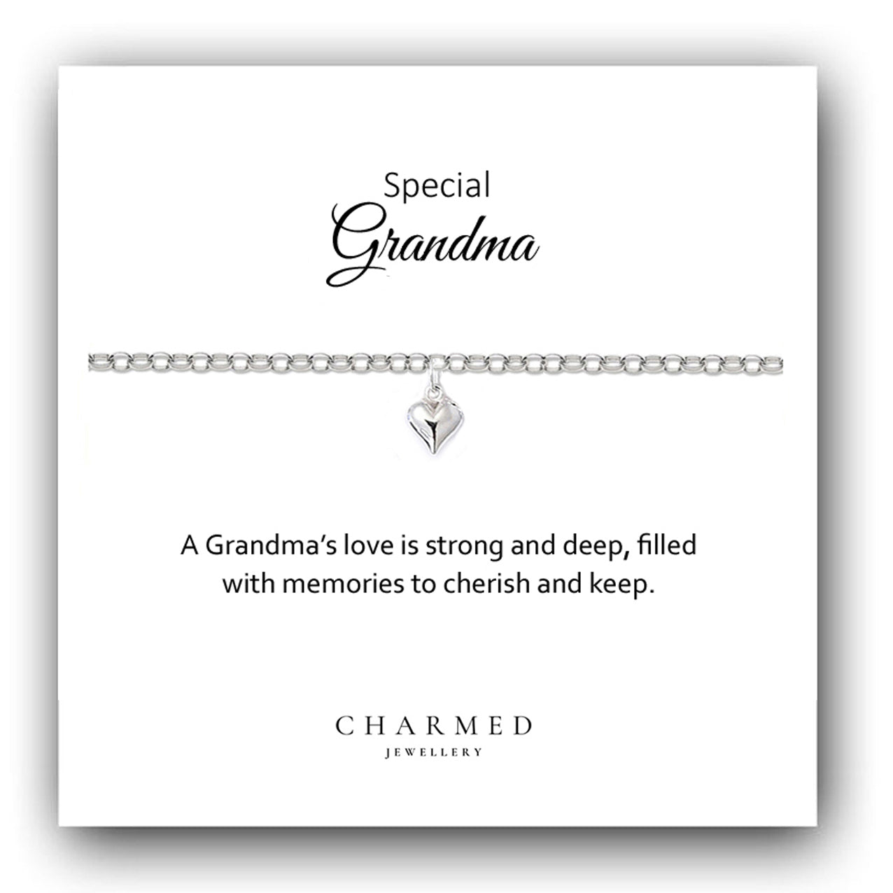 Grandma Puffy Heart Bracelet in Sterling Silver 925, Personalised Jewellery Gift