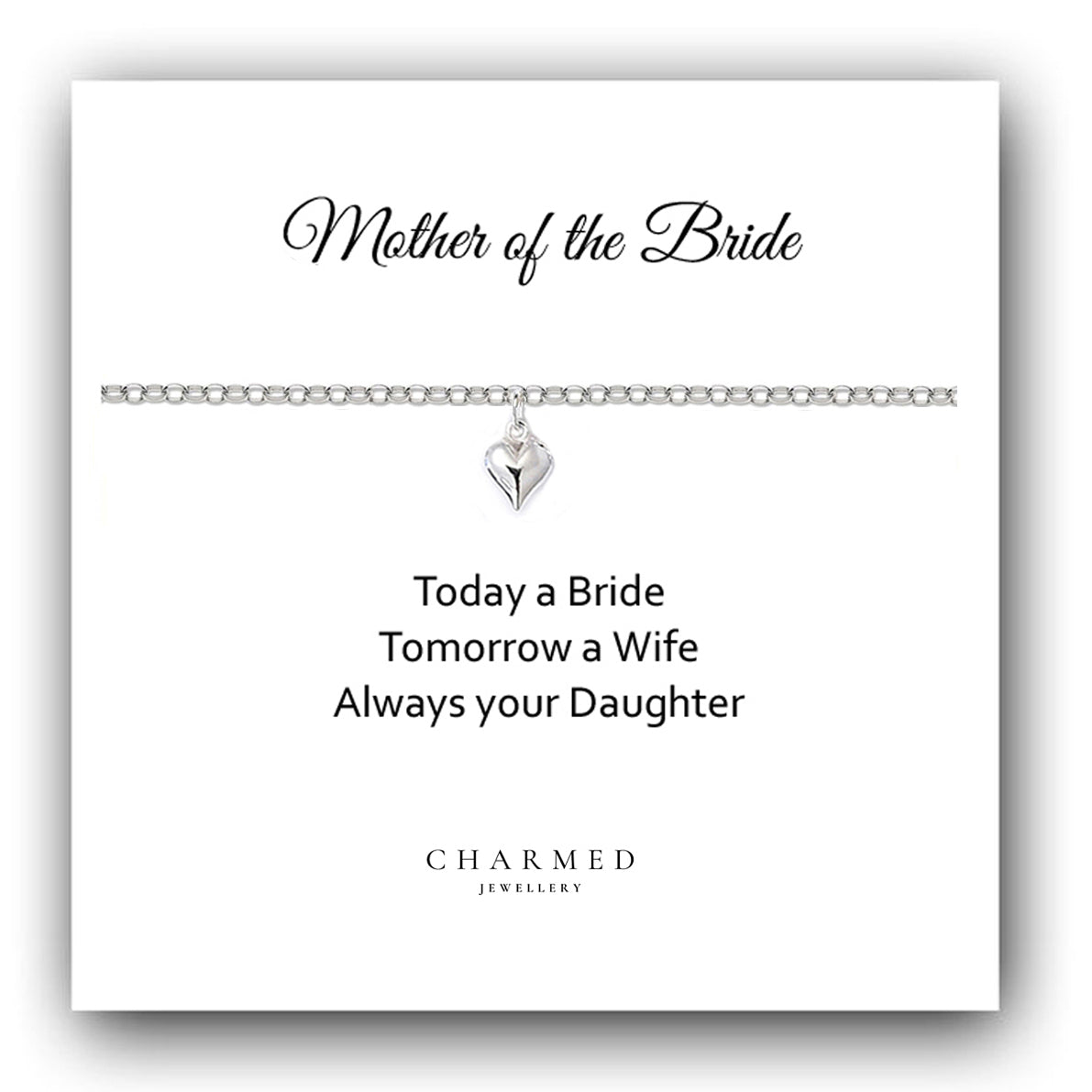 Mother of the Bride Puffy Heart Bracelet in Sterling Silver 925, Personalised Jewellery Gift