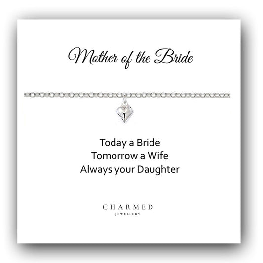 Mother of the Bride Puffy Heart Bracelet in Sterling Silver 925, Personalised Jewellery Gift