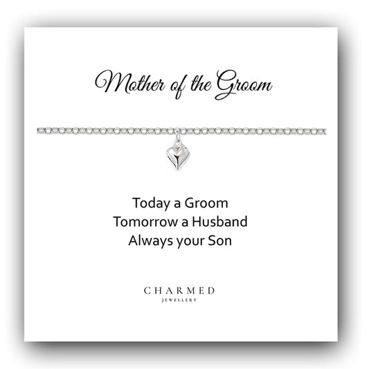 Mother of the Groom Puffy Heart Bracelet in Sterling Silver 925, Personalised Jewellery Gift