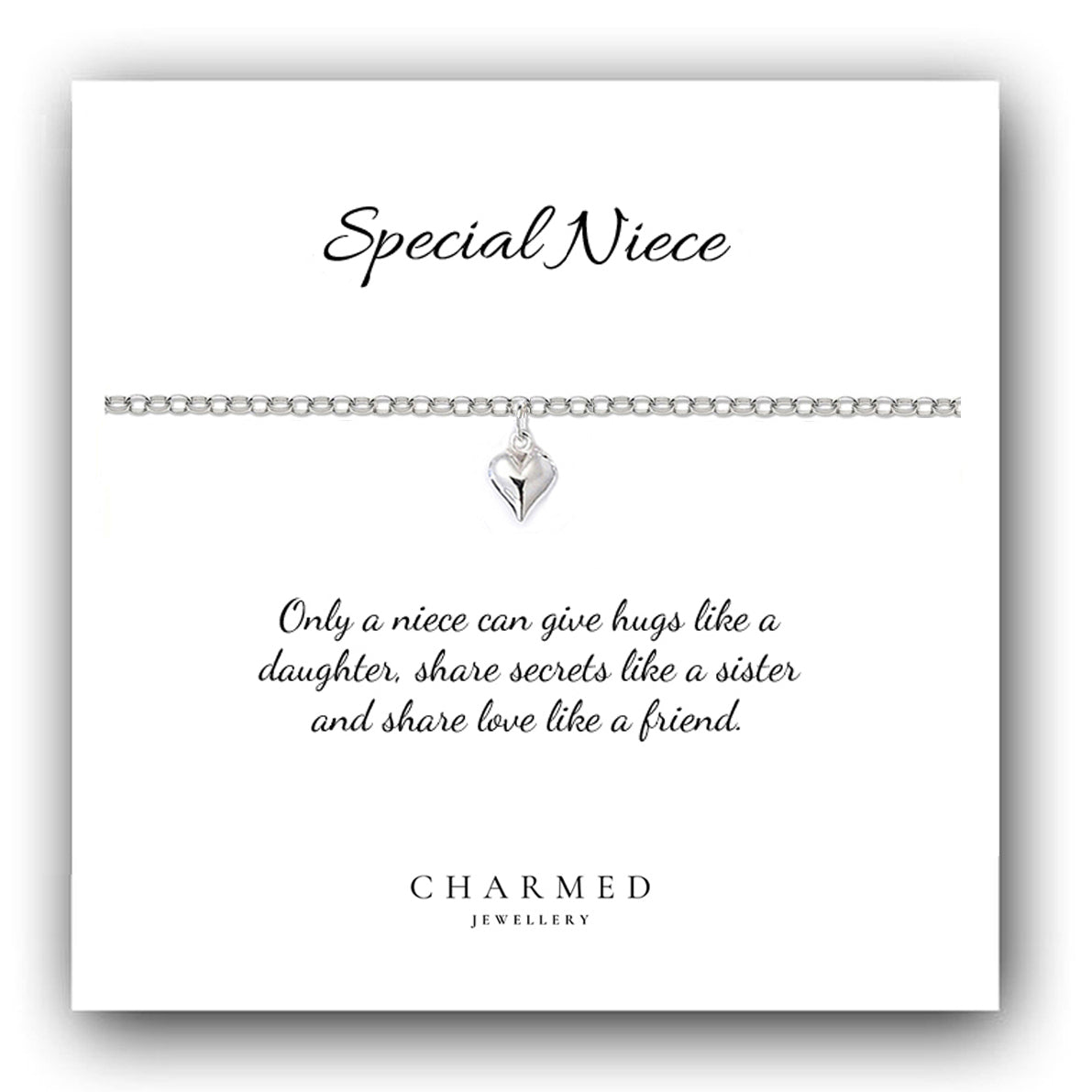 Niece Silver Puffy Heart Bracelet in Sterling Silver 925, Personalised Gift
