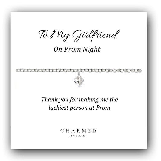 Prom Gift for Girlfriend, Puffy Heart Bracelet in Sterling Silver 925, Personalised Jewellery Gift
