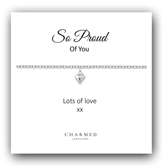 S Gift, Puffy Heart Bracelet in Sterling Silver 925, Personalised Jewellery Gift Proud Of You