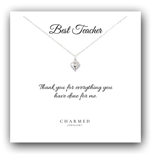 Teacher Gift, Puffy Heart Necklace in Sterling Silver 925, Personalised Gift