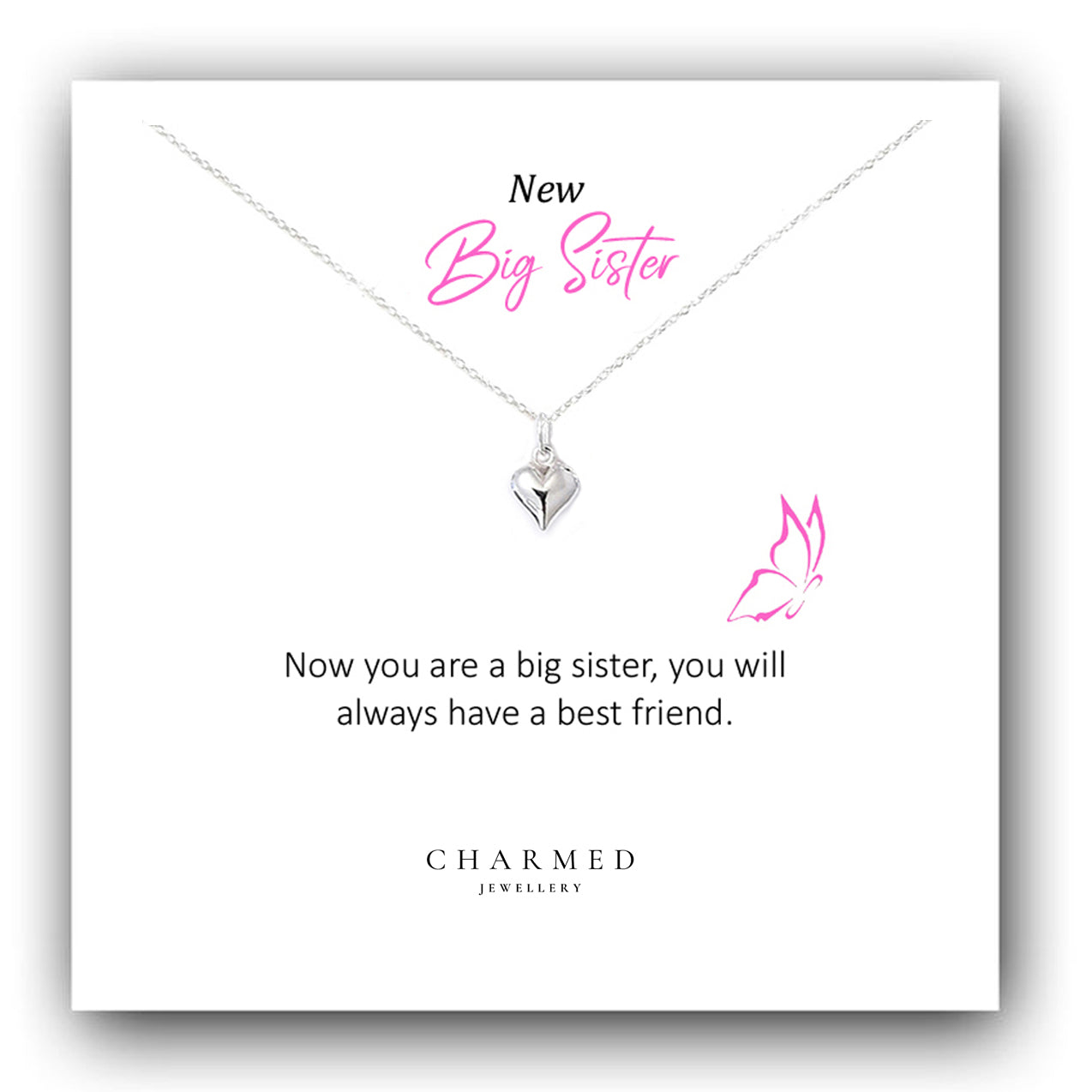 New Big Sister Gift, Puffy Heart Necklace in Sterling Silver 925, Personalised Gift