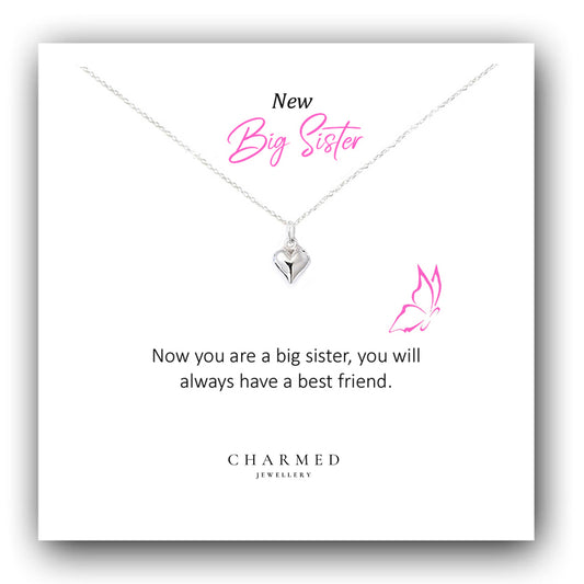 New Big Sister Gift, Puffy Heart Necklace in Sterling Silver 925, Personalised Gift