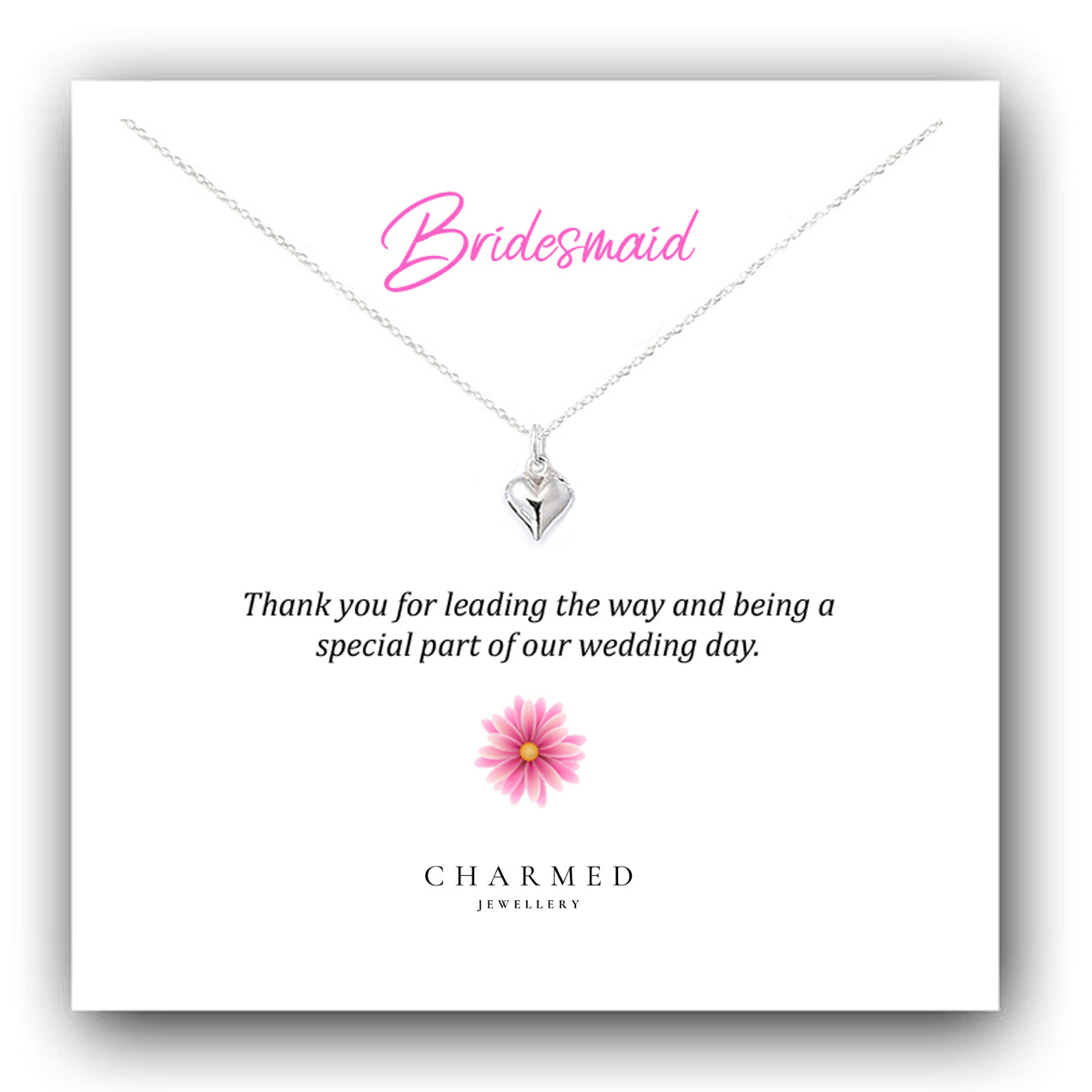 Bridesmaid Puffy Heart Necklace in Sterling Silver 925, Personalised Jewellery Gift