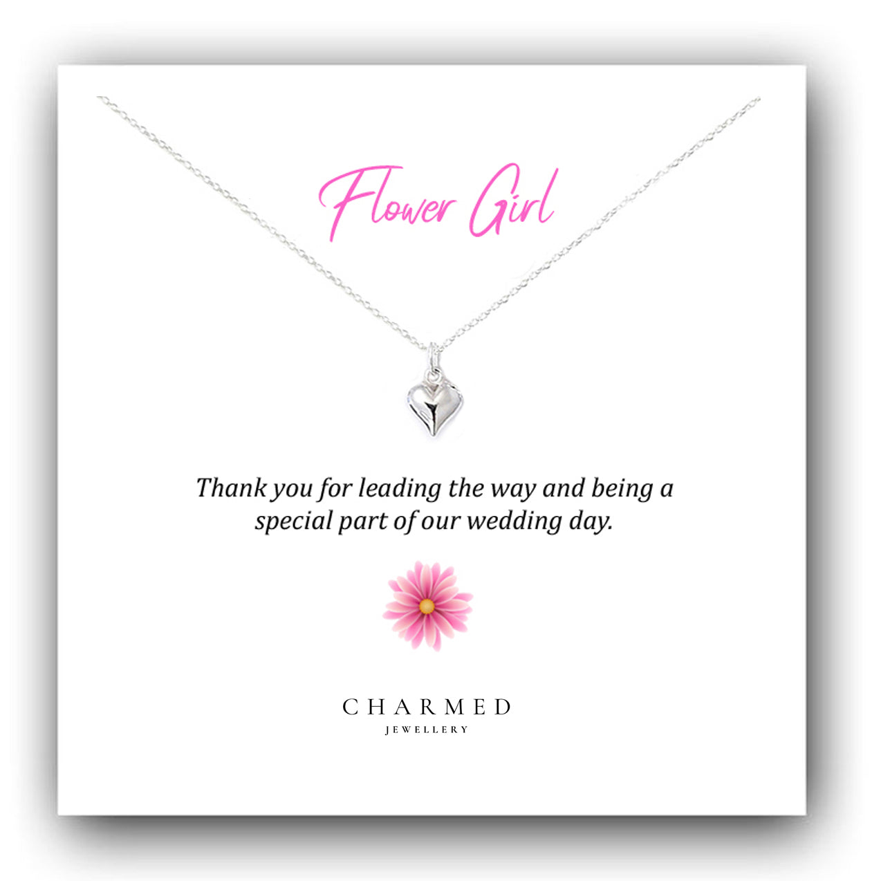Flower Girl Gift Puffy Heart Necklace in Sterling Silver 925, Personalised Gift