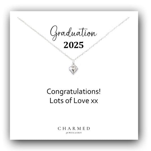 Graduation Gift, Puffy Heart Necklace in Sterling Silver 925, Personalised Gift