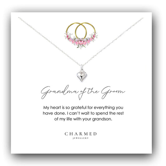 Grandma of the Groom Puffy Heart Necklace in Sterling Silver 925, Personalised Jewellery Gift
