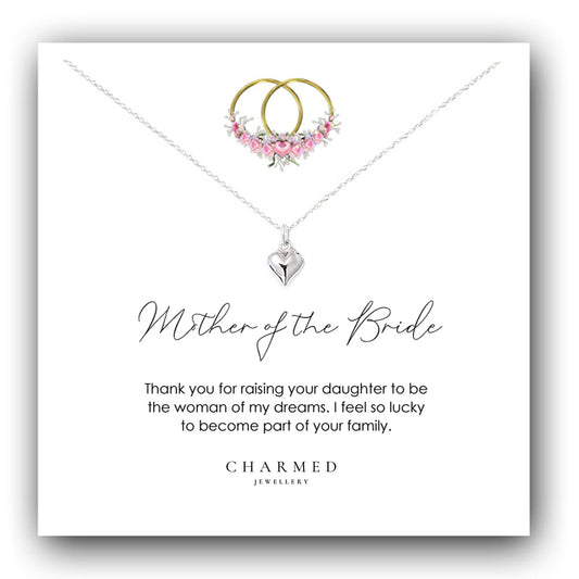 Mother of the Bride Gift, Puffy Heart Necklace in Sterling Silver 925, Personalised Gift