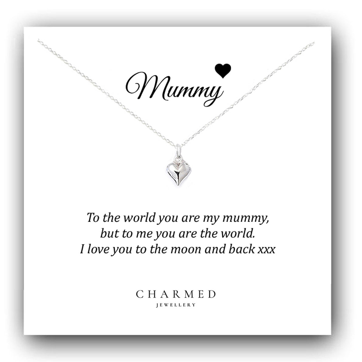 Mummy Puffy Heart Necklace in Sterling Silver 925, Personalised Gift