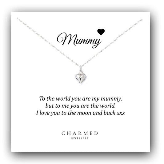 Mummy Puffy Heart Necklace in Sterling Silver 925, Personalised Gift