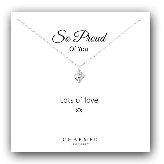 So Proud Of You Gift, Puffy Heart Necklace in Sterling Silver 925, Personalised Jewellery Gift
