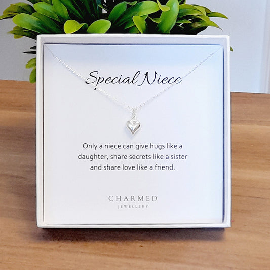 Niece Gift, Puffy Heart Necklace in Sterling Silver 925 | Personalised Jewellery Gift