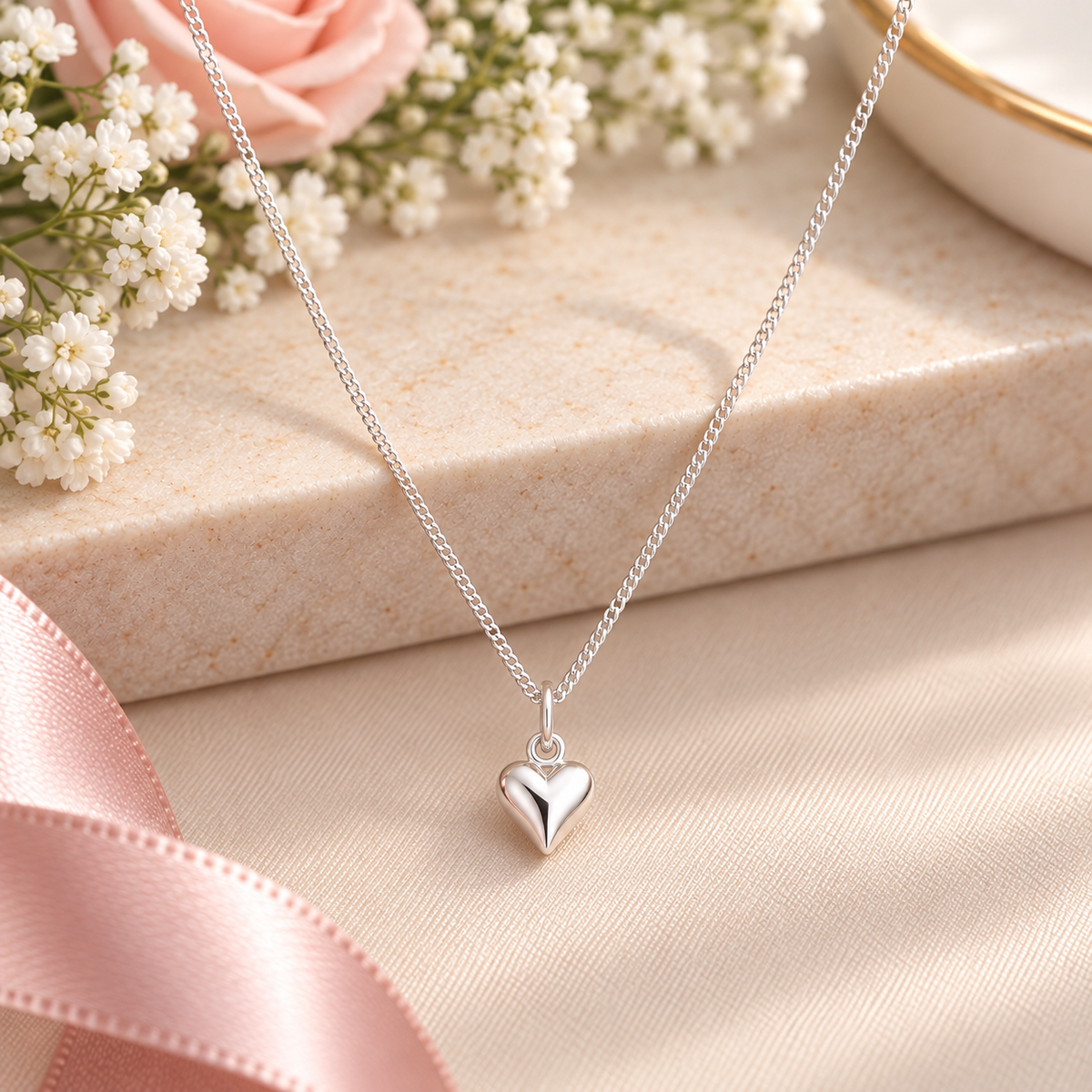 Puffy Heart Necklace in Sterling Silver 925
