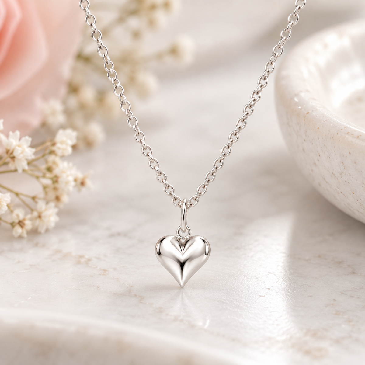 Sterling Silver Puffy Heart Necklace – elegant jewellery gift