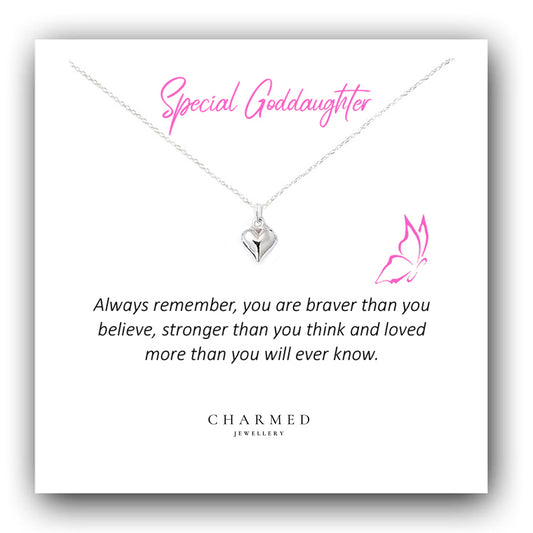 Goddaughter Gift, Puffy Heart Necklace in Sterling Silver 925, Personalised Jewellery Gift
