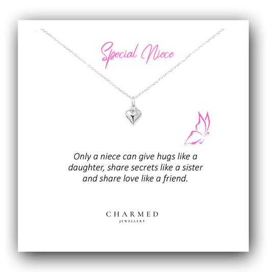 Niece Gift, Puffy Heart Necklace in Sterling Silver 925, Personalised Jewellery Gift