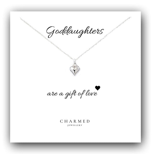 Goddaughter Puffy Heart Necklace in Sterling Silver 925, Personalised Jewellery Gift