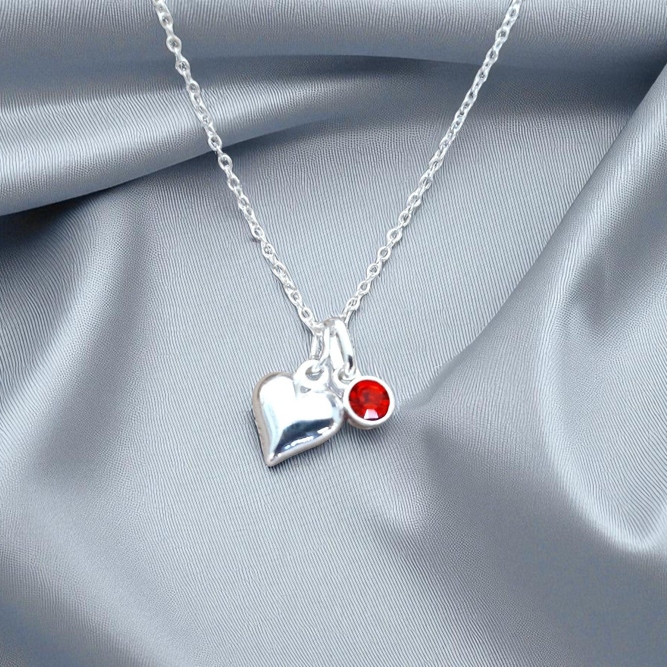 Puffy Heart Birthstone Necklace 925 Sterling Silver | Personalised Jewellery Gift