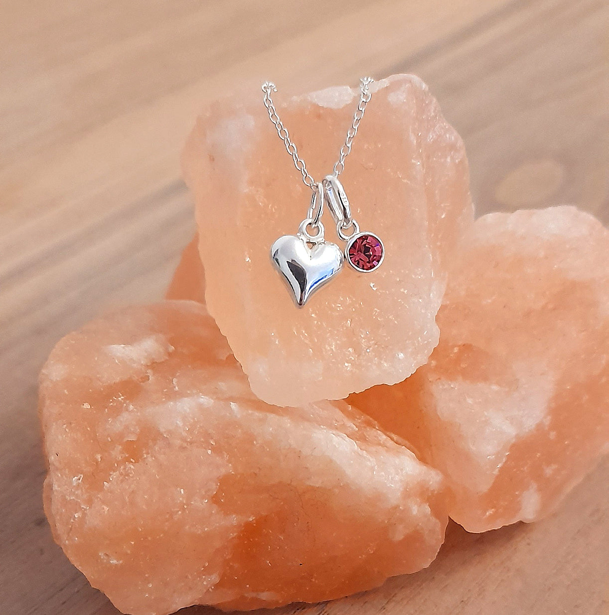 Puffy Heart Necklace with Crystal Birthstone Sterling Silver 925 | Personalised Jewellery