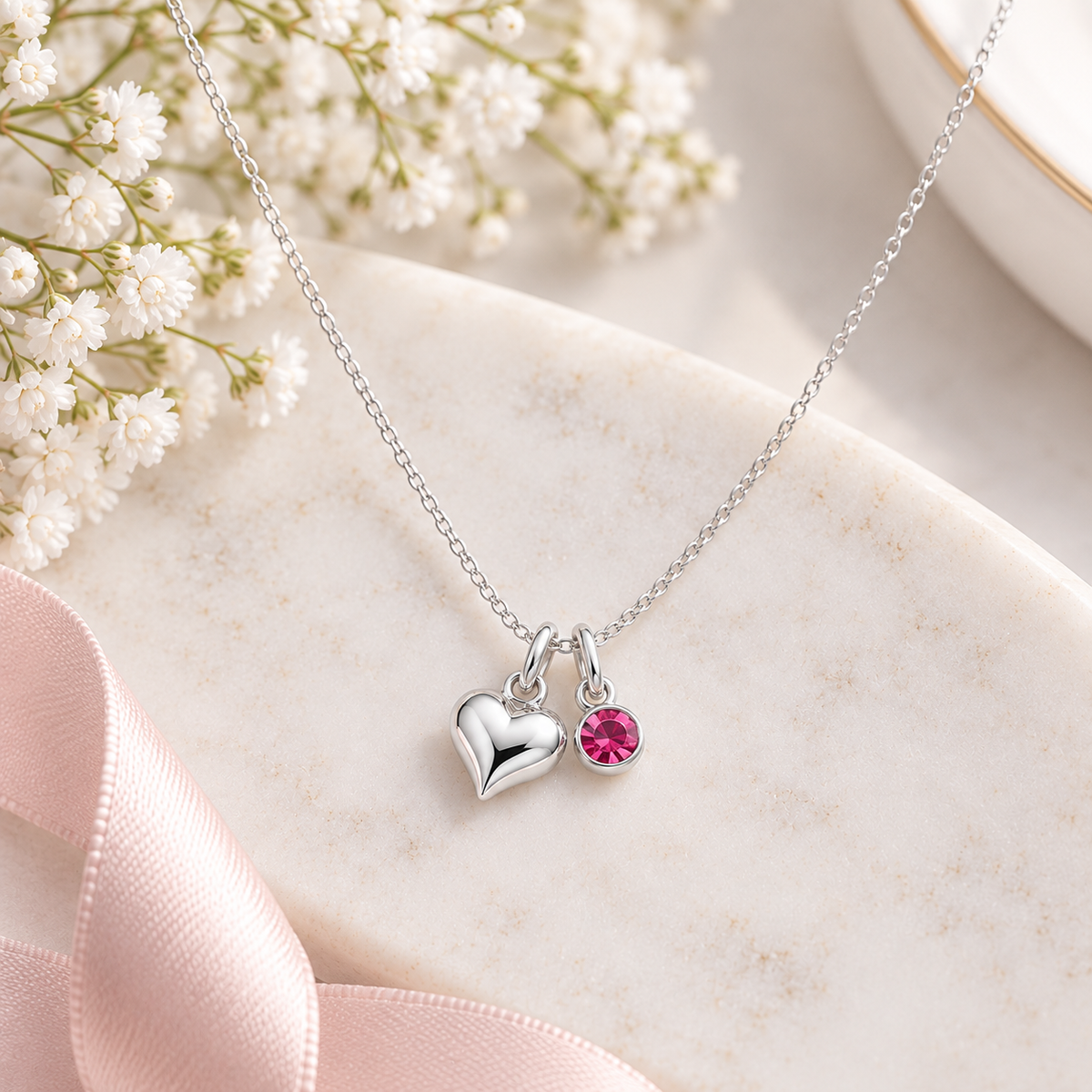 Heart Necklace with Birthstone | Sterling Silver 925 | Personalised Jewellery Gift