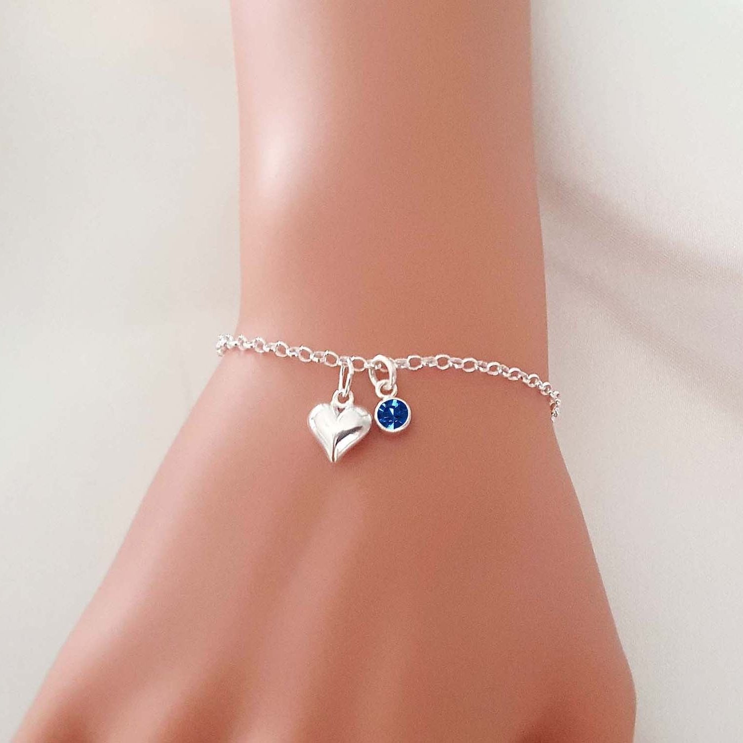 Bride To Be Gift, Puffy Heart Bracelet with Something Blue Crystal | Sterling Silver Gift