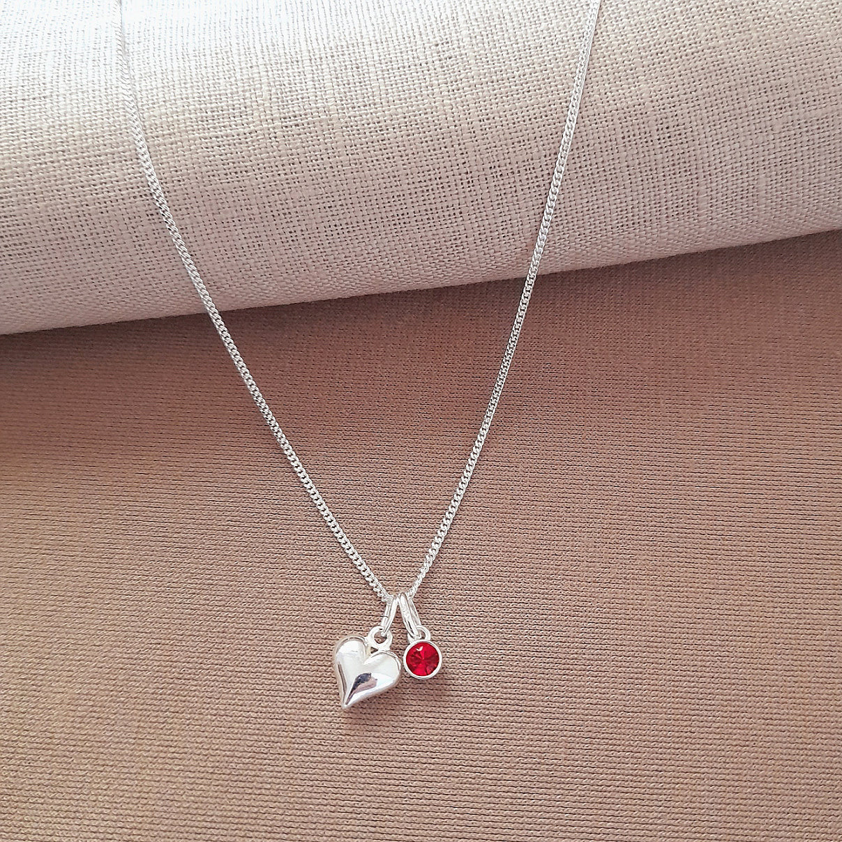 Bonus Daughter Puffy Heart Birthstone Necklace Sterling Silver 925, Personalised Jewellery Gift