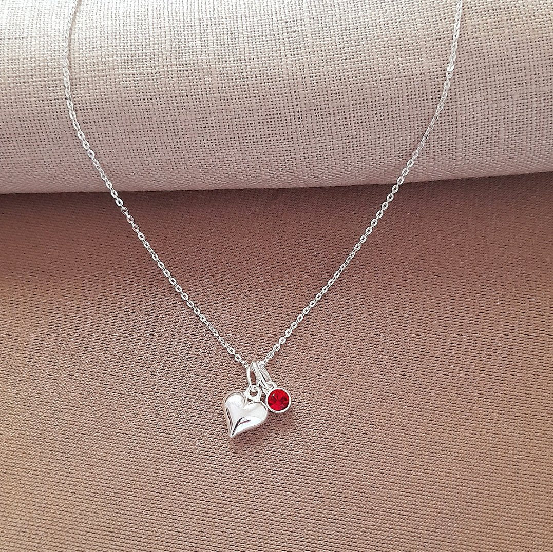 Bonus Daughter Puffy Heart Birthstone Necklace Sterling Silver 925, Personalised Jewellery Gift